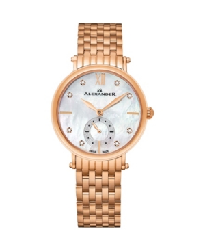 image of Alexander Watch AD201B-03, Ladies Quartz Small-Second Watch with Rose Gold Tone Stainless Steel Case on Rose Gold Tone Stainless Steel Bracelet