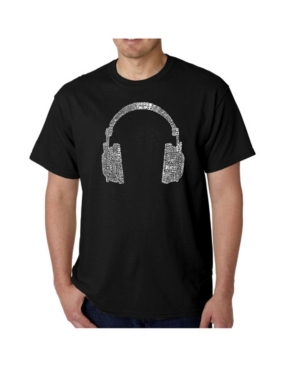 La Pop Art Mens Word Art T-Shirt - Headphones - 63 Genres of Music