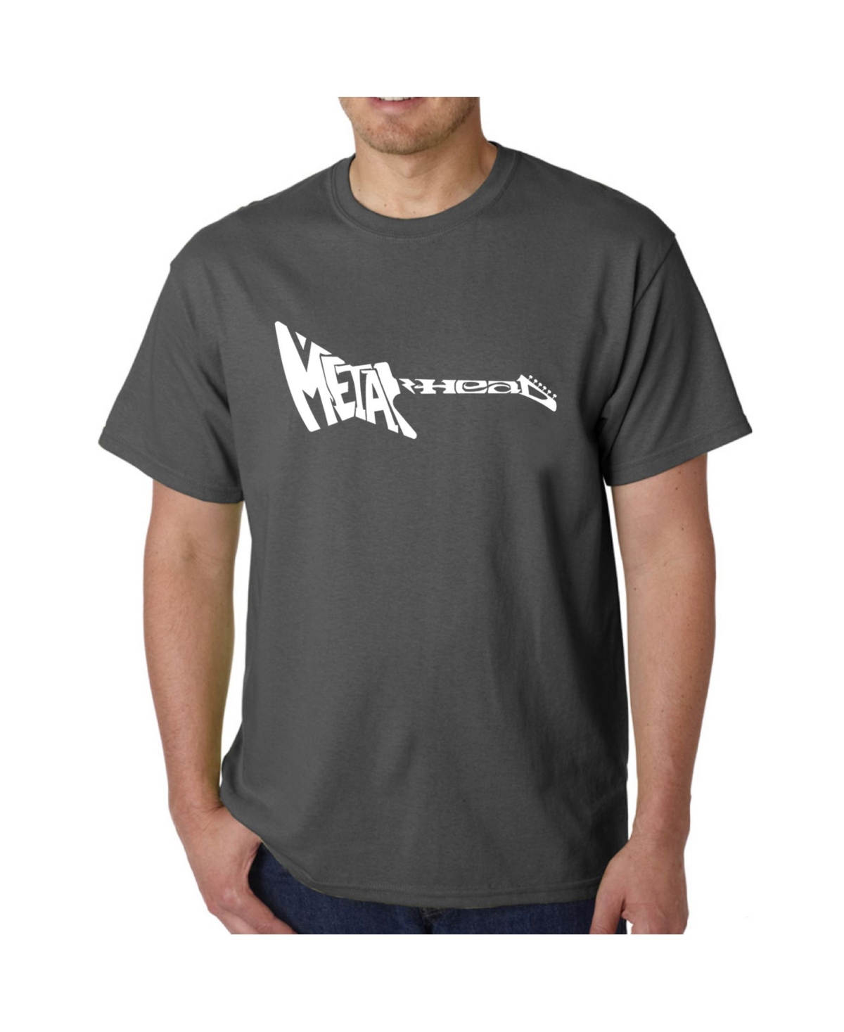 La Pop Art Mens Word Art T-Shirt - Metal Head Guitar