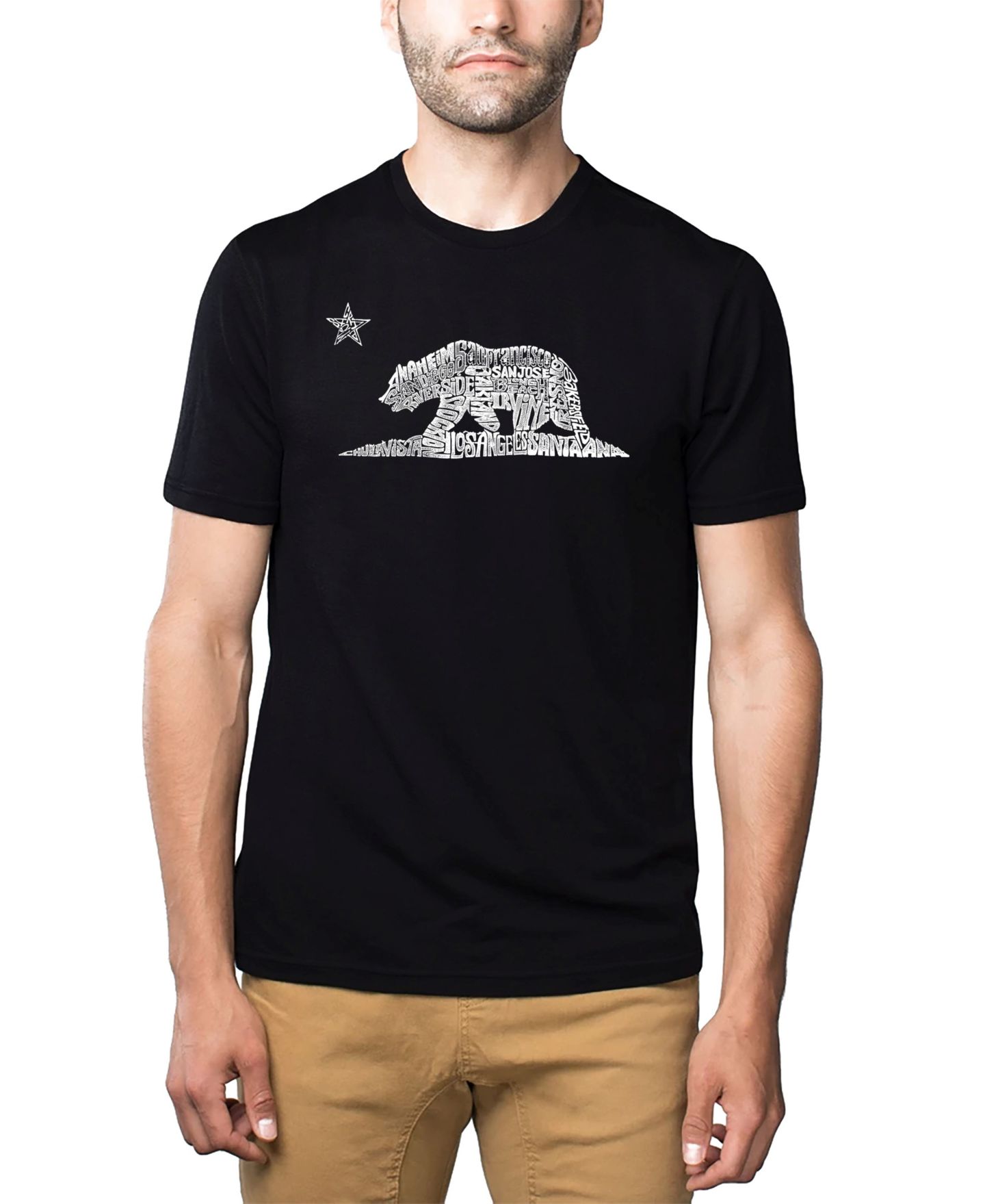 Мужская футболка LA Pop Art Cotton/Poly Blend Word Art - California Bear, цвет: Чёрный — фото 1