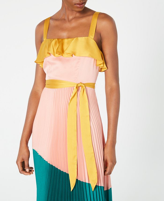 Avec Les Filles Pleated Colorblocked A-Line Dress - Macy's
