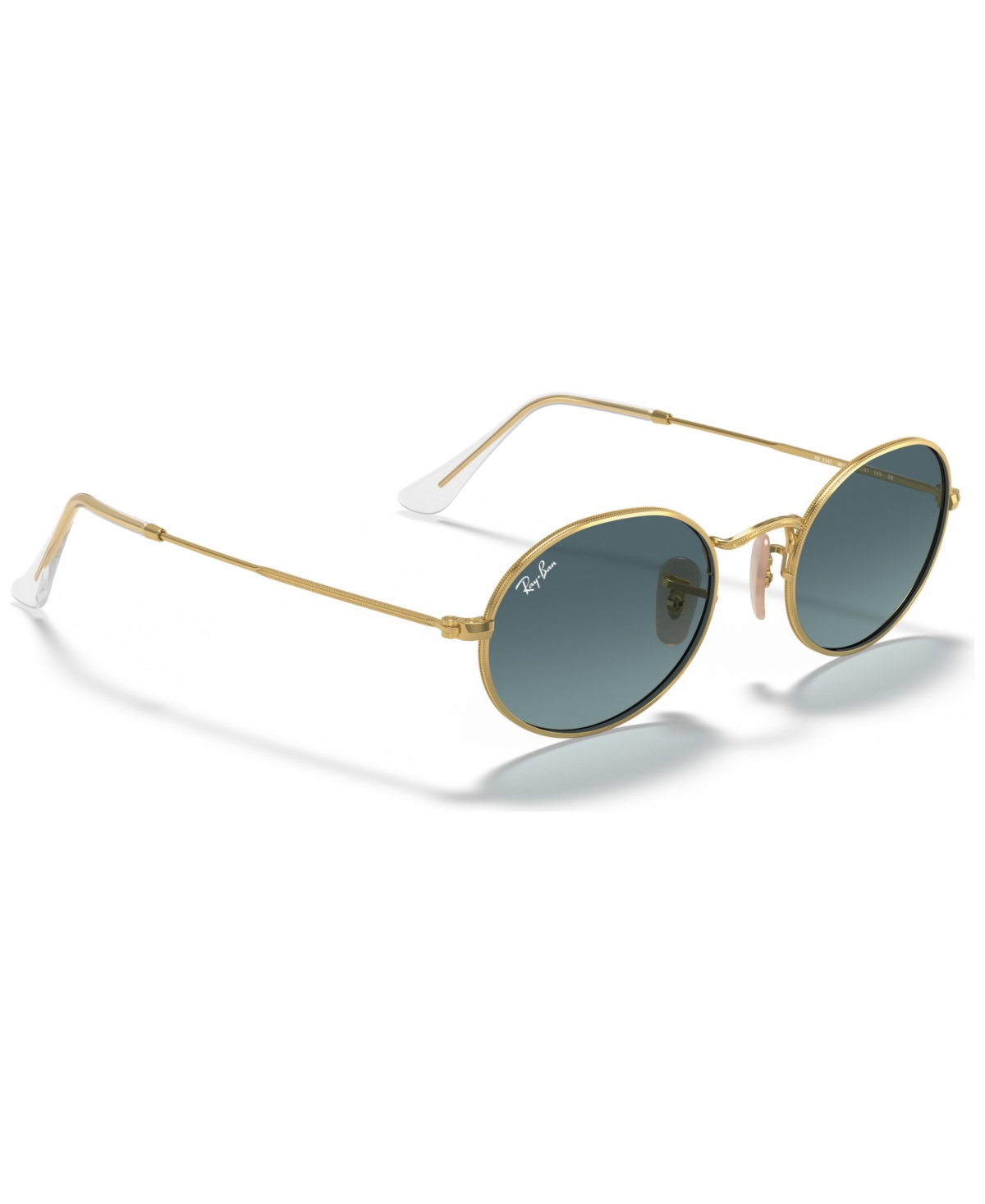 Ray Ban Oval Sunglasses Rose Gold Frame Blue Lenses Polarized 54-21 In Gold,blue Gradient Grey