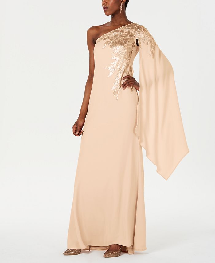 Tadashi Shoji Embellished One Shoulder Gown Macy s