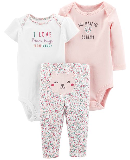 Carter's Baby Girls 3Pc. Cotton Bodysuits & Pants Set & Reviews Sets