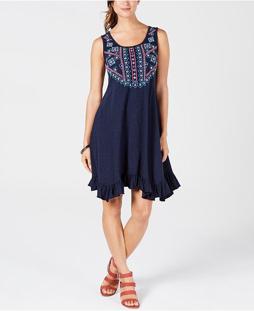 Petite Embroidered Ruffle Hem Dress Created For Macy S