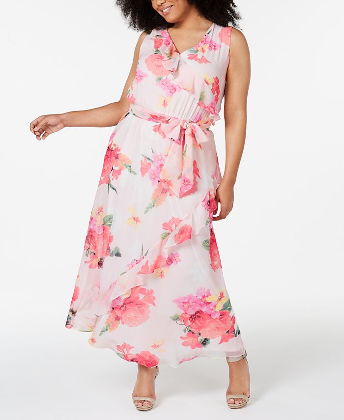 Calvin Klein Plus Size Floral-Print Ruffled Maxi Dress - Macy's