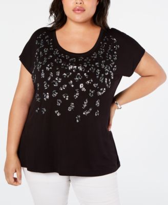 macy's plus size sequin tops