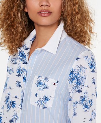 Tommy Hilfiger Double-Print Cotton Shirt, Created for Macy's & Reviews ...