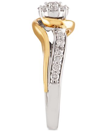 Macy's - Two-Tone Diamond Cluster Bridal Ring (1/2 ct. t.w.) in 14k White Gold and 14k Gold