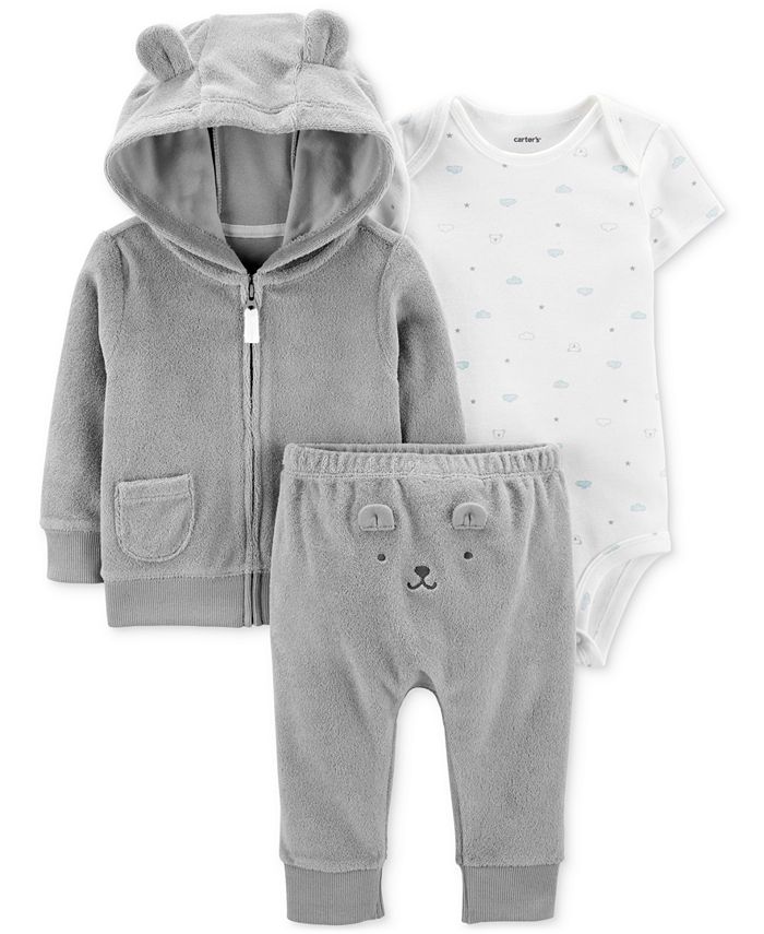Carter's 3pc Baby Boy Grey Hoodie, Airplane Bodysuit and Navy Pants Set