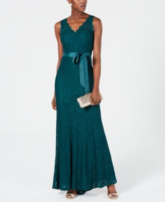 adrianna papell belted lace gown