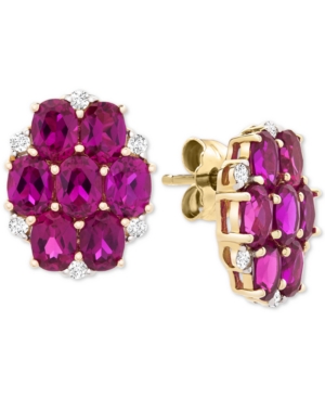 image of Certified Ruby (3-1/2 ct. t.w.) & Diamond (1/10 ct. t.w.) Cluster Stud Earrings in 14k Gold
