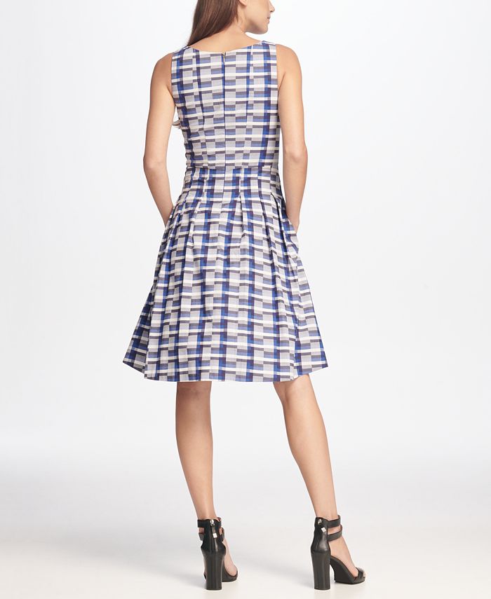 DKNY Sleeveless Checkered Cotton Fit & Flare Dress - Macy's