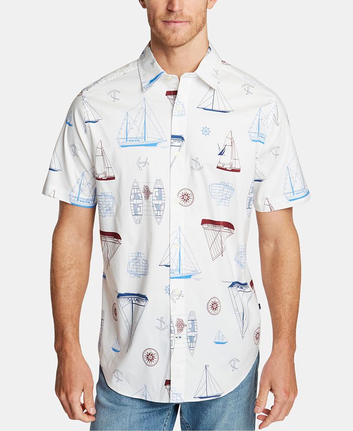 Nautica Men's Blue Sail Oxford Printed Shirt, Created for Macy's - Macy's