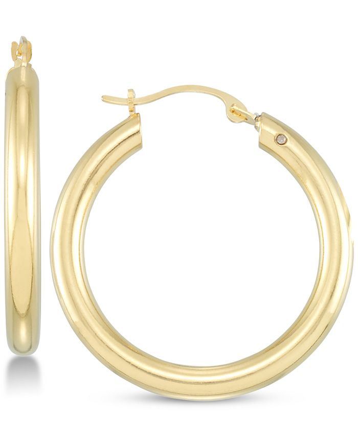 Signature Gold Diamond Accent Round Hoop Earrings in 14k Gold Over ...
