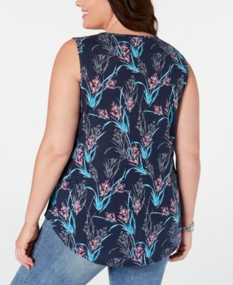 Style & Co Plus Size Printed Tasseled Top, Created for