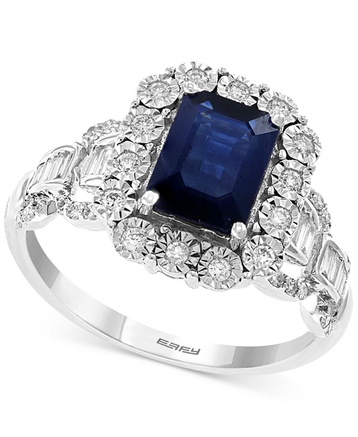 EFFY Collection - Sapphire (1-1/2 ct. t.w.) & Diamond (1/3 ct. t.w.) Statement Ring in 14k White Gold