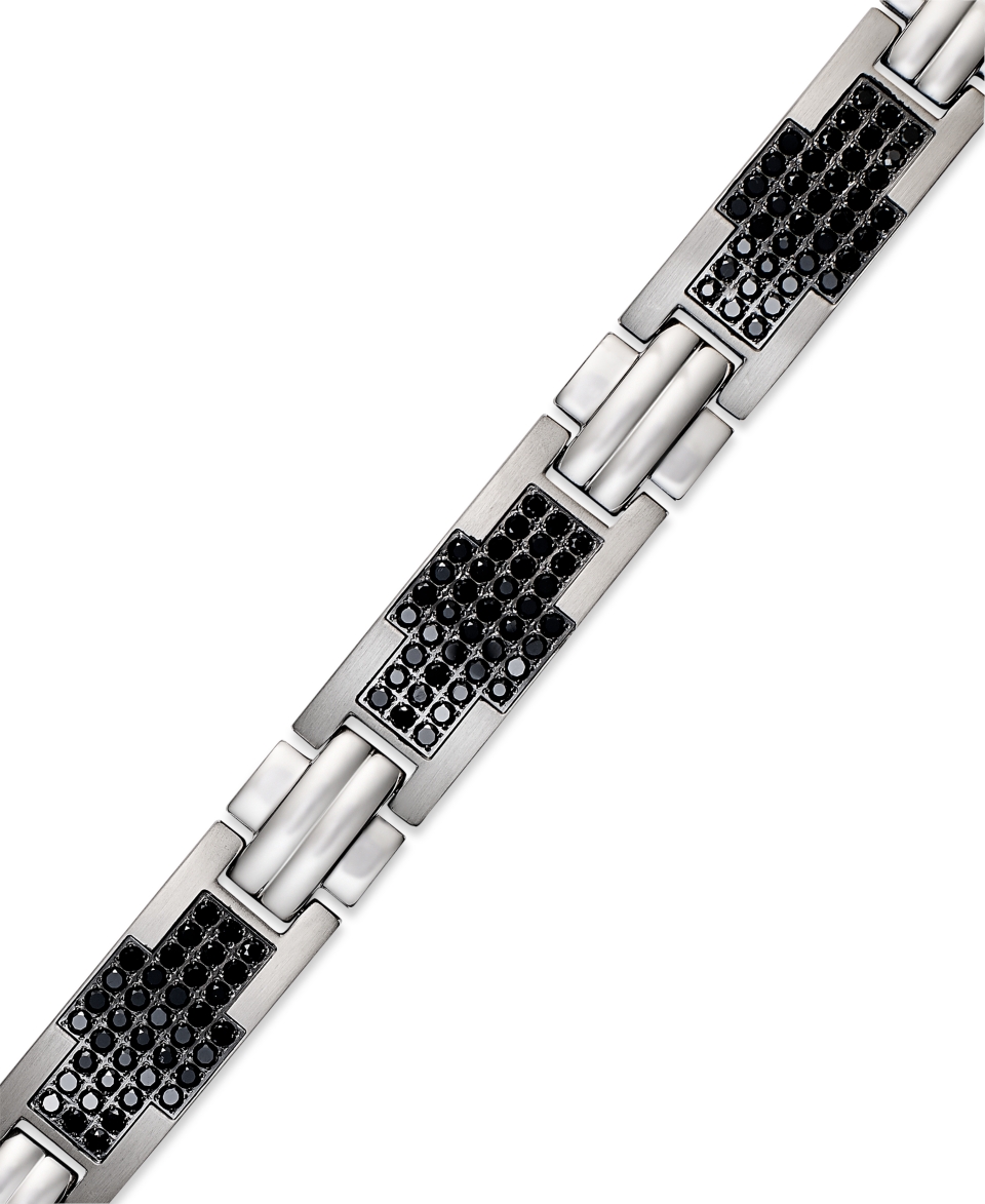 Mens Stainless Steel Bracelet, Black Diamond Cross Bracelet (2 ct. t