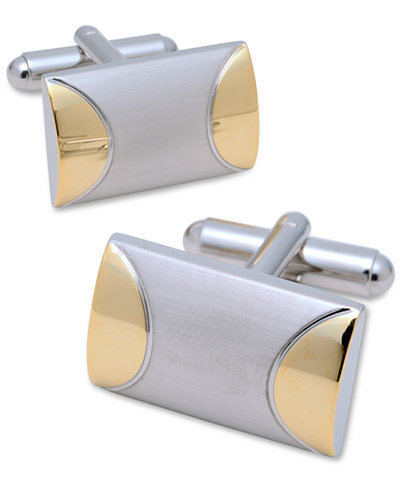 Geoffrey Beene Cufflinks, Domed Rectangle in Brushed Rhodium With Gold-Tone Accent Cufflinks Boxed Set