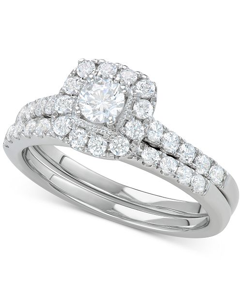 Macy S Diamond Halo Bridal Set 1 Ct T W In 14k White And