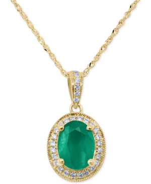 image of Emerald (1-1/10 ct. t.w.) & Diamond (1/8 ct. t.w.) 18