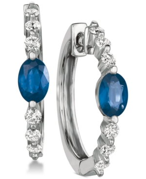 image of Sapphire (1-1/5 ct. t.w.) & Diamond (1/2 ct. t.w.) Hoop Earrings in 14k White Gold