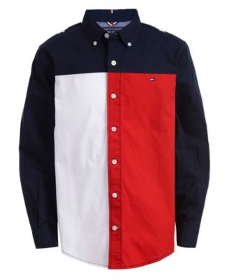 Tommy Hilfiger - Big Boys Calvin Colorblocked Logo-Print Poplin Shirt