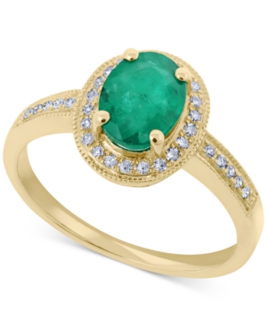 image of Emerald (1-1/10 ct. t.w.) & Diamond (1/8 ct. t.w.) Ring in 14k Gold