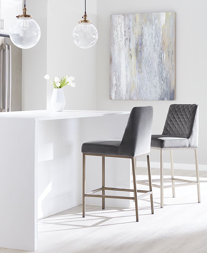 Furniture Cambridge Velvet Stool, 3Pc. Set (3 Grey Counter Stools