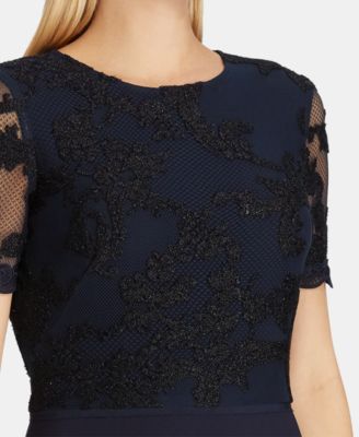 Lauren Ralph Lauren Lace-Bodice Crepe Gown