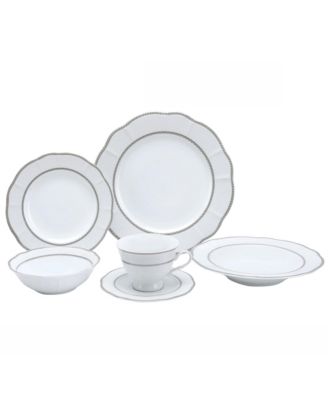Lorren Home Trends - 24 Piece Wavy Fine China Lattice/Silver Dinnerware  (Service for 4)