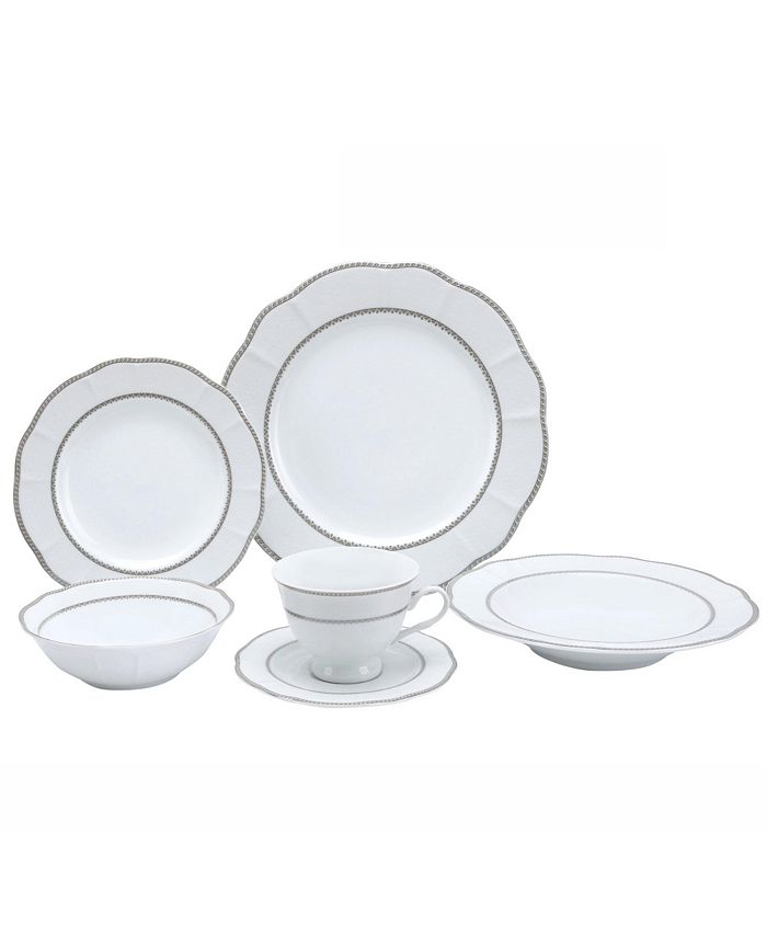 Lorren Home Trends - 24 Piece Wavy Fine China Lattice/Silver Dinnerware  (Service for 4)