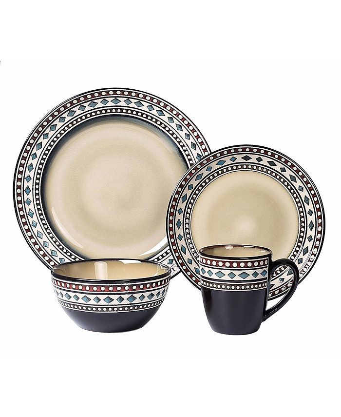 Lorren Home Trends - 16 Piece Glazed Dinnerware Neutral (Service for 4)