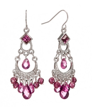image of 2028 Silver-Tone Amethyst Purple Crystal Chandelier Earrings
