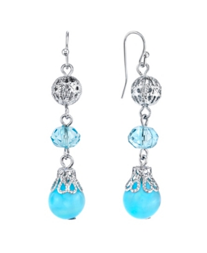 image of 2028 Silver-Tone Blue Beaded Drop Earrings