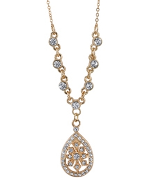 image of 2028 Gold-Tone Crystal Filigree Teardrop Necklace 16
