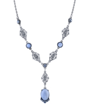 image of 2028 Pewter Tone Lt. Blue Moonstone and Crystal Accent Filigree Y-Necklace 16