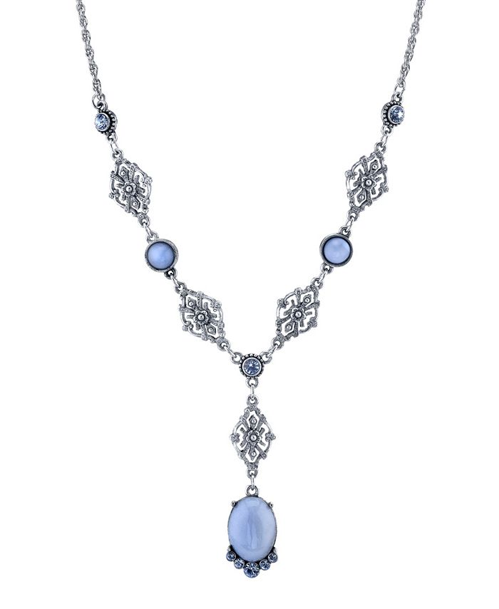 2028 Pewter Tone Lt. Blue Moonstone and Crystal Accent Filigree Y ...