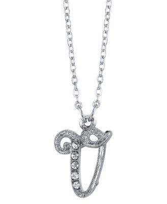 Silver-Tone Crystal Initial Necklace 16" Adjustable