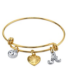 14K Gold-Dipped Heart and Initial Crystal Charm Bracelet