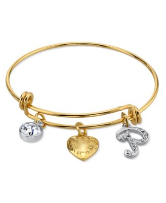 14K Gold-Dipped Heart and Initial Crystal Charm Bracelet