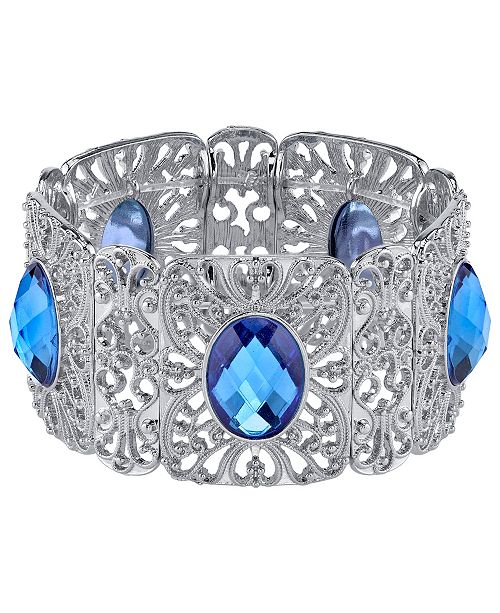 2028 Silver Tone Sapphire Blue Color Wide Filigree Stretch Bracelet Reviews Bracelets Jewelry Watches Macy S
