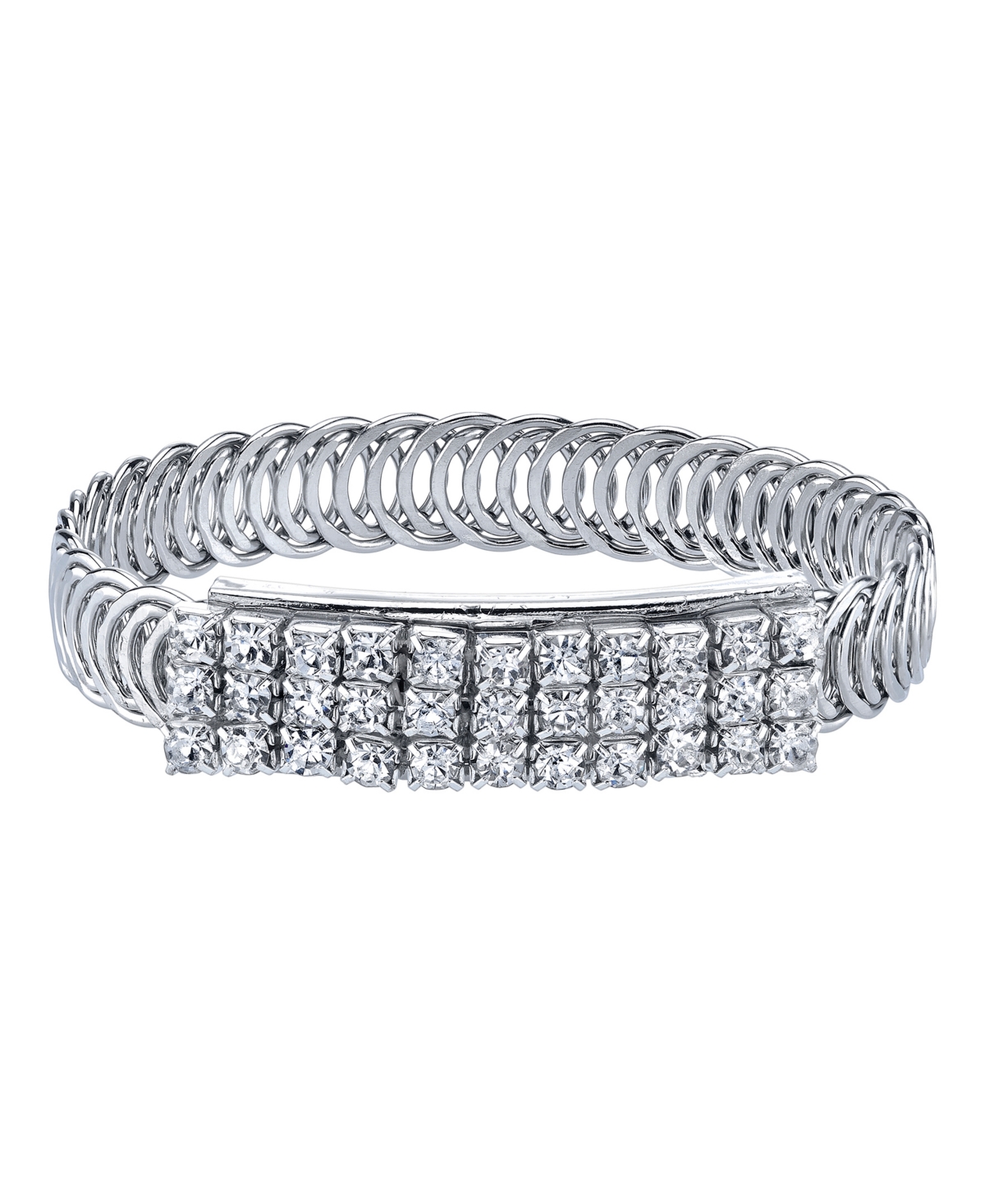 Silver-Tone Clear Crystal Rhinestone Slim Belt Bracelet - White