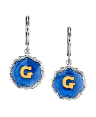 Silver Tone Blue Enamel Gold Tone Initial Earrings
