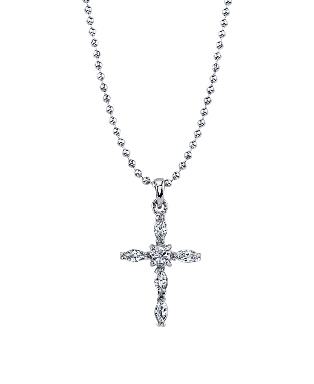 Silver-Tone Cross Pendant Necklace 16" Adjustable - White