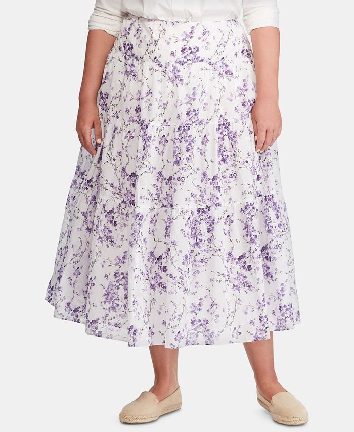 Lauren Ralph Lauren Plus-Size Tiered Voile Peasant Skirt - Macy's
