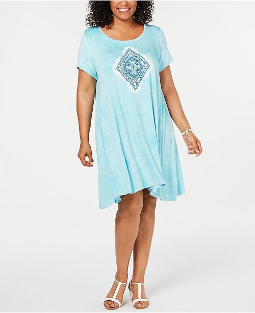 Style Co Plus Size Tie Dyed Wash Graphic T Shirt Dress Created