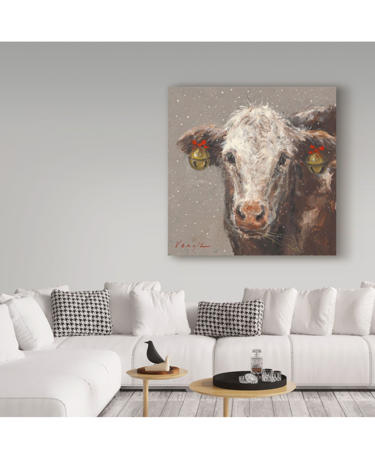 Mary Miller Veazie 'Patty The Brown Christmas Cow' Canvas Art -
