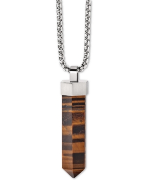 image of Bulova Men-s Faceted Tiger-s Eye Pendant Necklace in Stainless Steel; 26