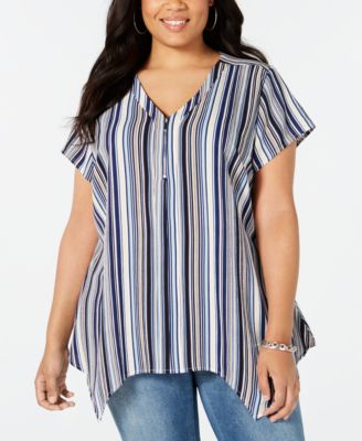 NY Collection - Plus Size Striped Zip-Front Top